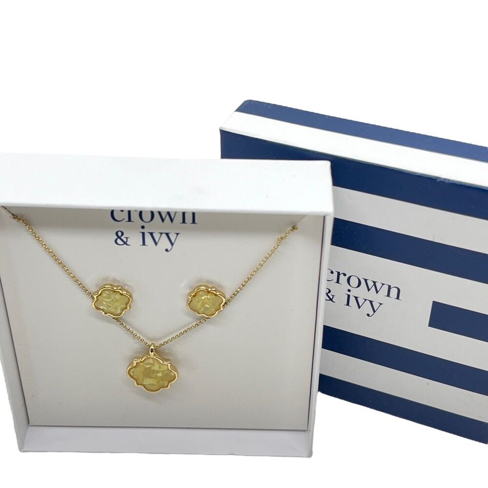 Crown & Ivy Jewelry Set Gold Arabic Lantern Necklace Earrings in Box Gift New